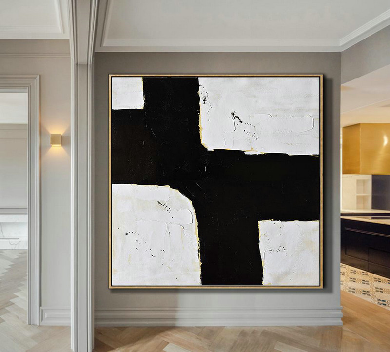 Abstract Painting Extra Large Canvas Art,Handmade Minimal Art Palette Knife Canvas Painting, Black White Beige - Custom Canvas Wall Art